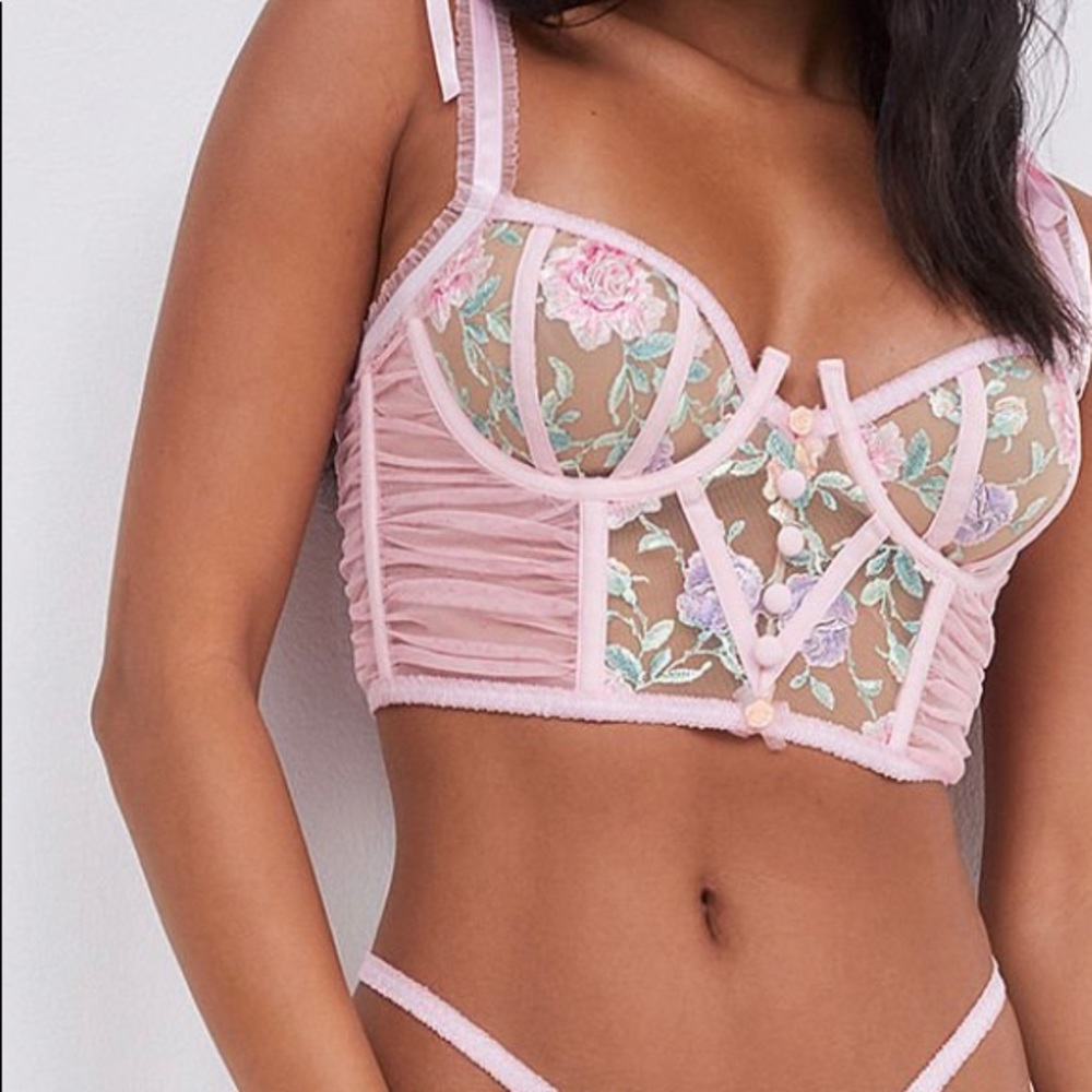 🔥 For Love & Lemons Bustier Corset Top NWT XS Pastel Pink Watercolor